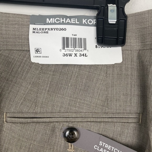 Michael‎ Kors Mens Classic fit Dress Pants 36Wx34L Tan Light Brown Stretch - Picture 7 of 7